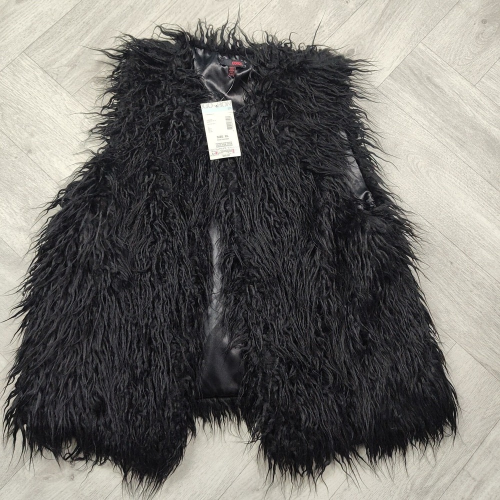 NWTS! Vintage Bongo Juniors Size XLnFaux Fur Black Vest Sears